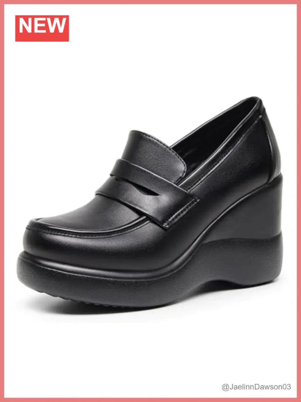 Women's Leather Round Toe Platform Wedge Loafers Slip On Comfortable